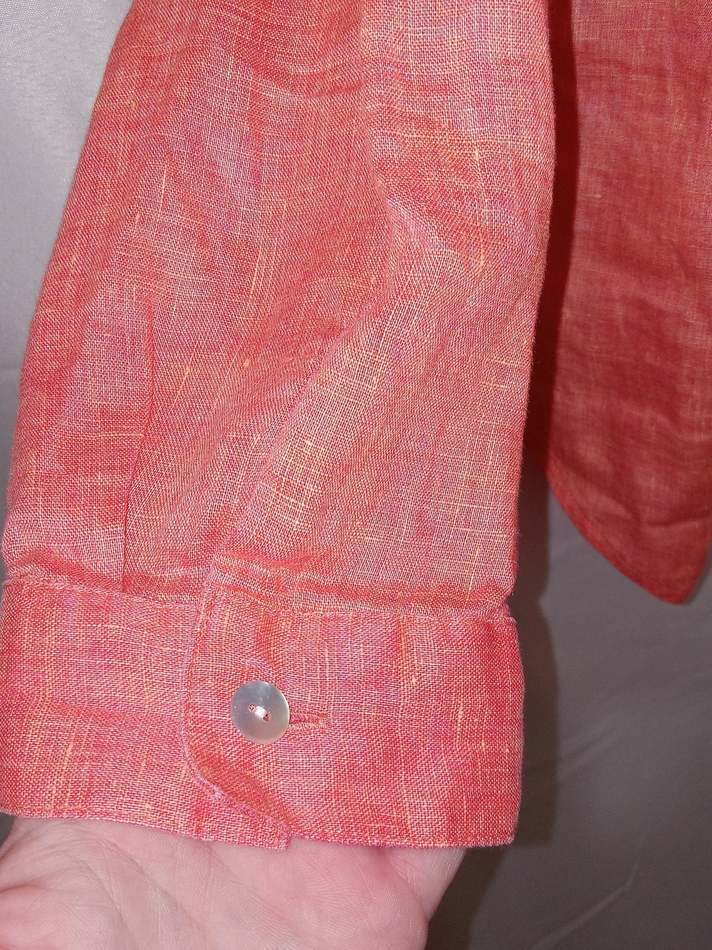 J Jill Love Linen Top XL Coral Pink Orange Button Front Lagenlook Coastal Resort - Picture 3 of 10